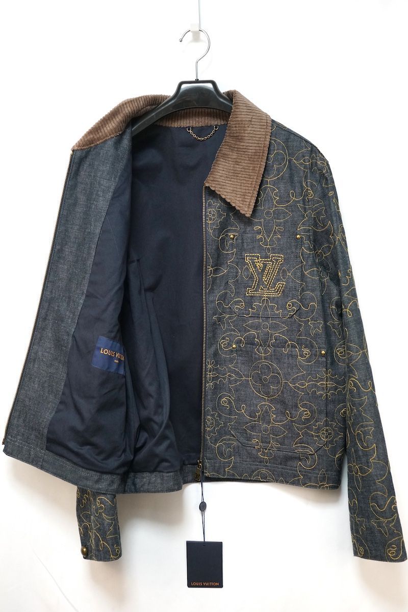 LOUIS VUITTON LV Arabesque Embroidered Indigo Denim Workwear Jacket Size 46 RM242M MSU HRA86W