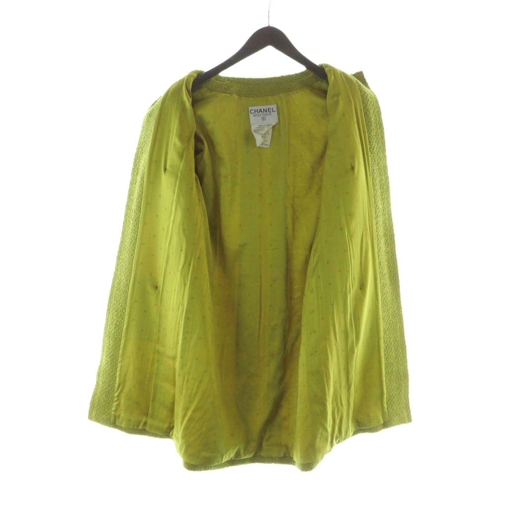 CHANEL Long Coat No-Collar Gold Logo Buttons COCO Mark Shoulder Pads Size 38 (M)