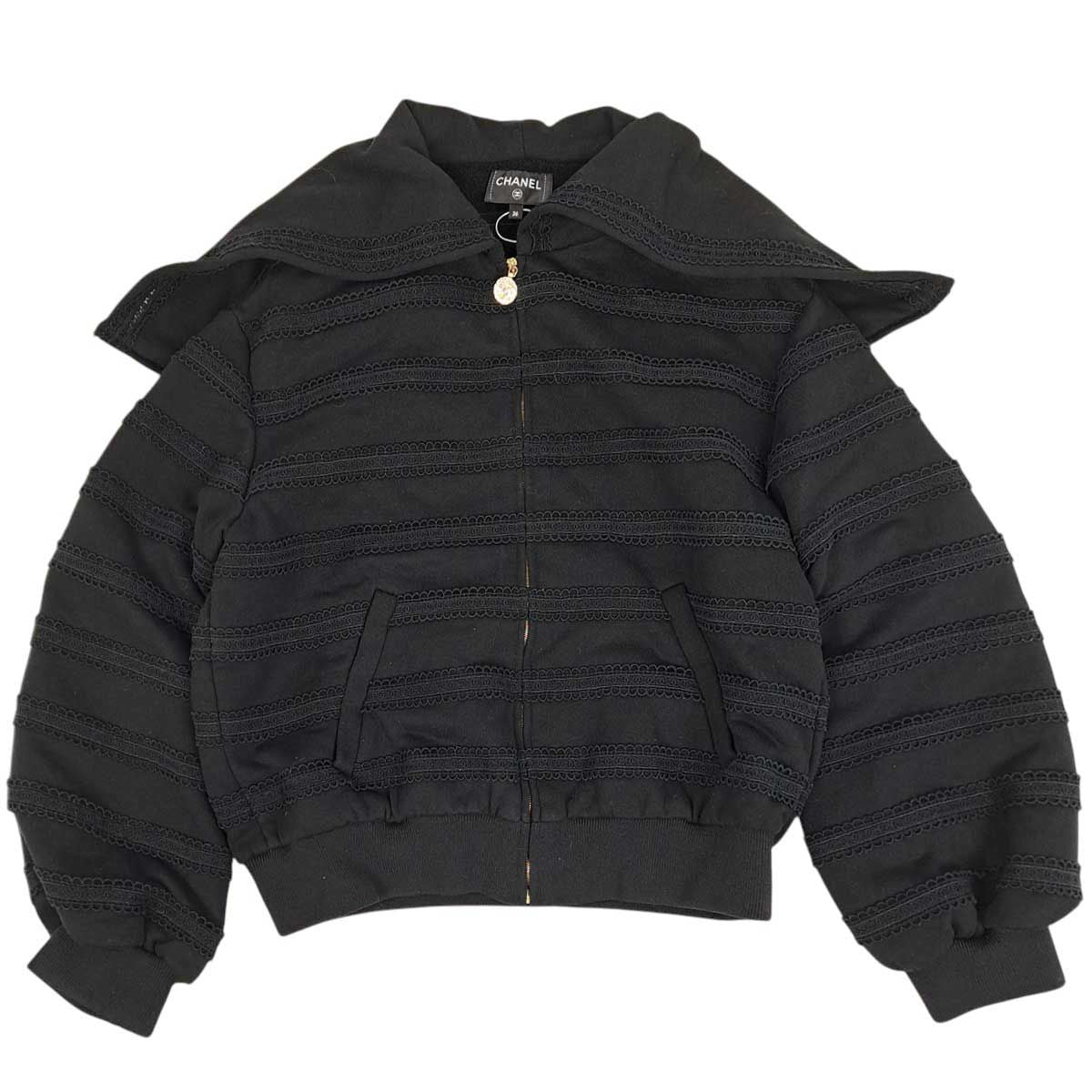 CHANEL P76223V67500 CC Mark Trim Zip-Up Blouson Black Size 36