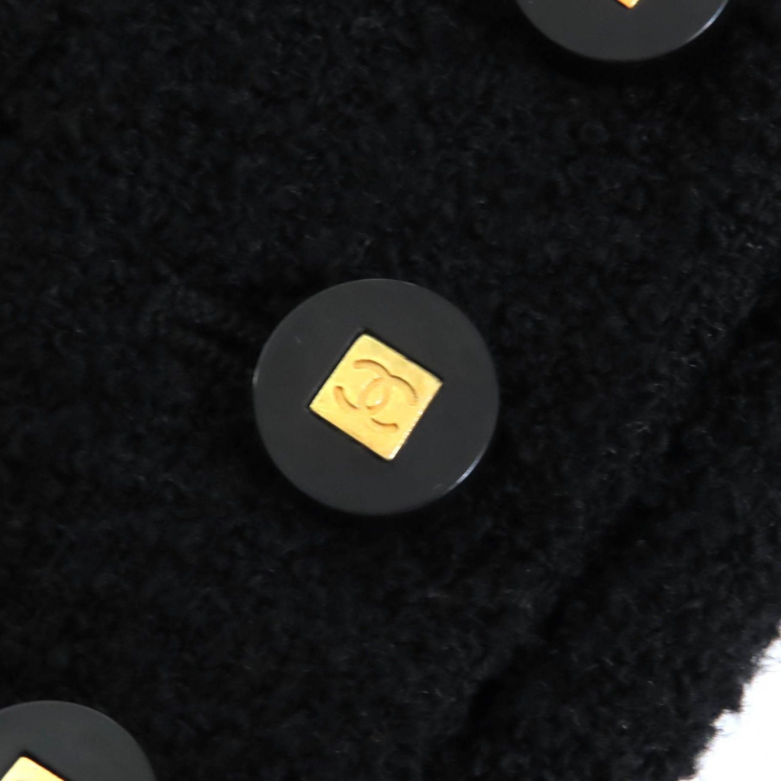 CHANEL Vintage 96A Jacket P08101 COCO Mark Buttons Belted Wool Tweed Short Black Size 36