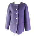 CHANEL P45867 F Pearl CC Button Cut-Off Collarless Metallic Tweed Jacket Blue Pink Size 40