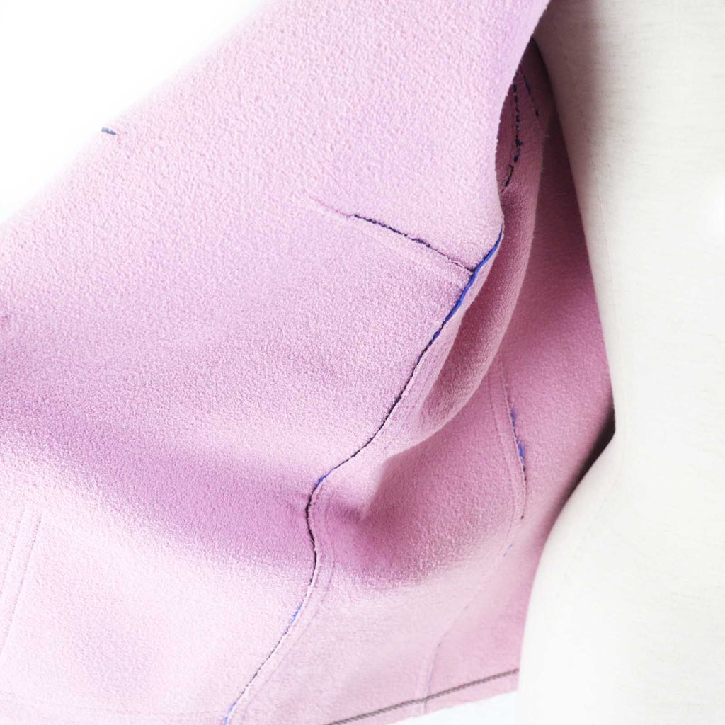 CHANEL P45867 F Pearl CC Button Cut-Off Collarless Metallic Tweed Jacket Blue Pink Size 40