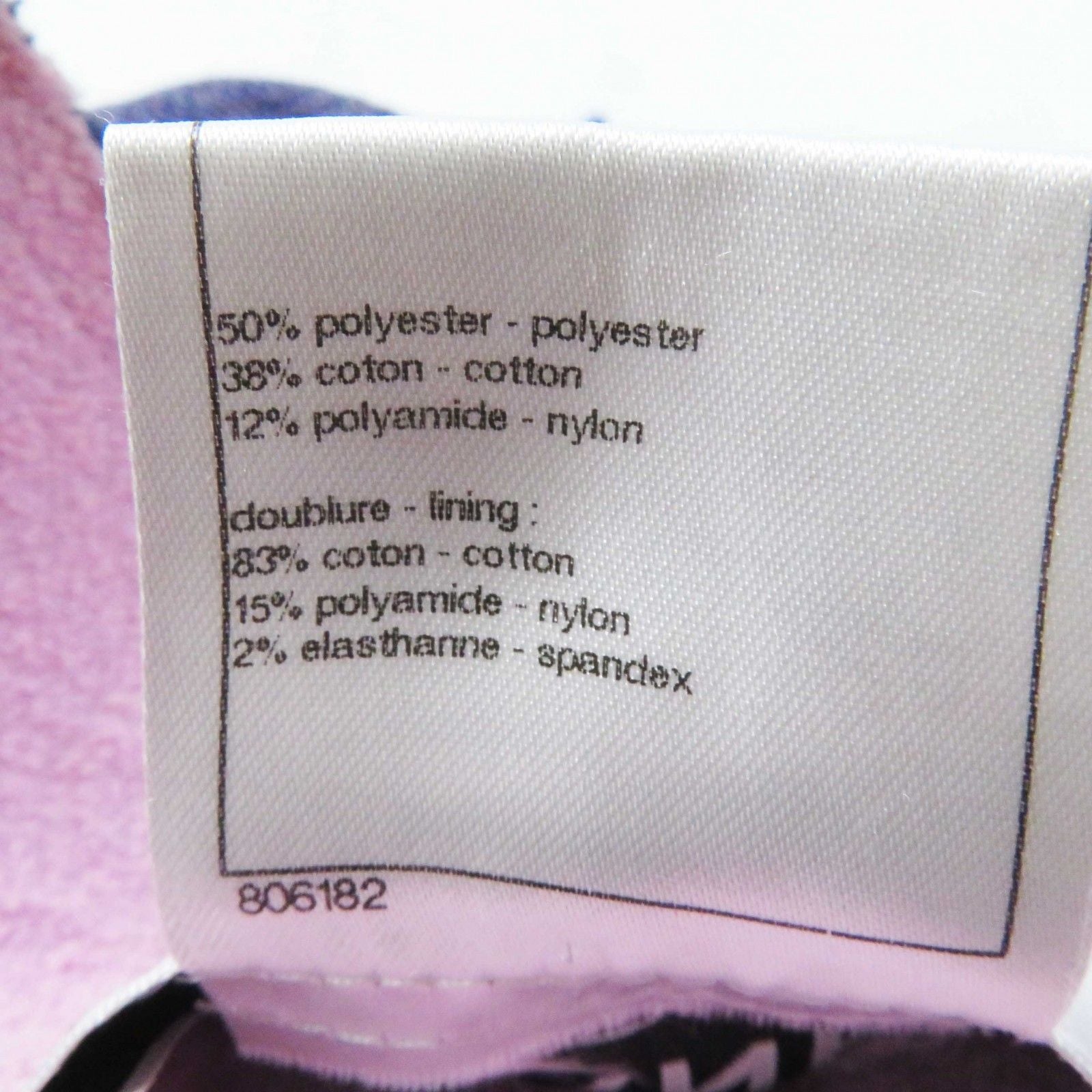 CHANEL P45867 F Pearl CC Button Cut-Off Collarless Metallic Tweed Jacket Blue Pink Size 40