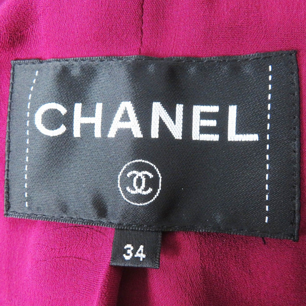 CHANEL 22A P73183 CC Button Collarless Tweed Jacket Burgundy Black White Size 34