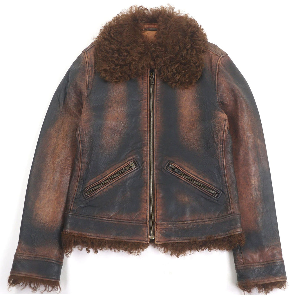 DOLCE & GABBANA Black Tag Lamb Fur Blouson Leather Jacket Brown Size 46 Made in Italy