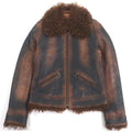 DOLCE & GABBANA Black Tag Lamb Fur Blouson Leather Jacket Brown Size 46 Made in Italy
