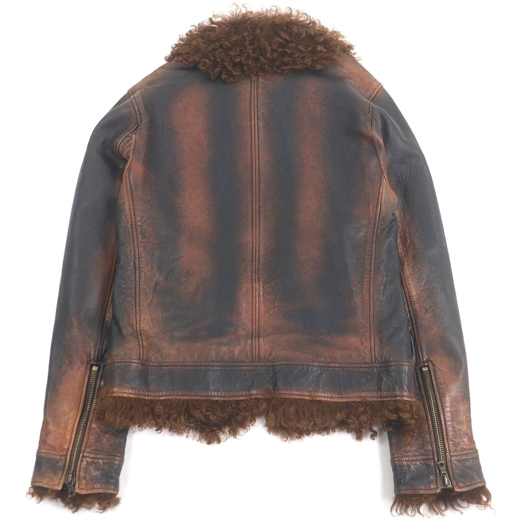 DOLCE & GABBANA Black Tag Lamb Fur Blouson Leather Jacket Brown Size 46 Made in Italy