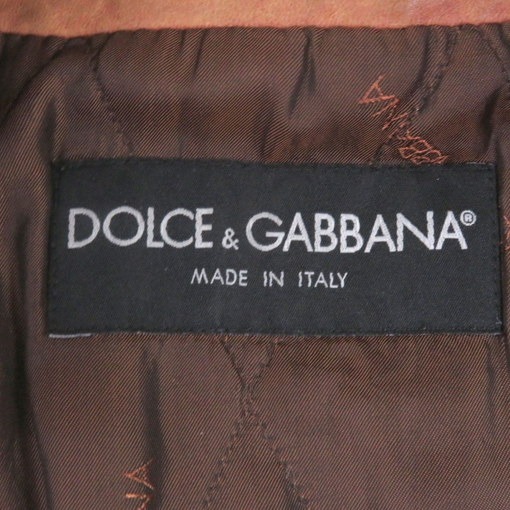 DOLCE & GABBANA Black Tag Lamb Fur Blouson Leather Jacket Brown Size 46 Made in Italy