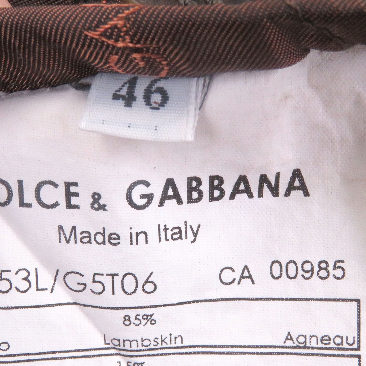 DOLCE & GABBANA Black Tag Lamb Fur Blouson Leather Jacket Brown Size 46 Made in Italy