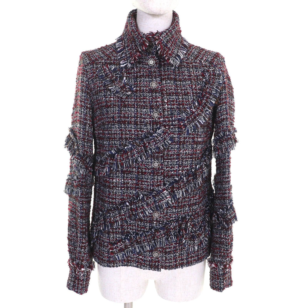 CHANEL P49469 Dallas CC Button Mohair Alpaca Mix Tweed Jacket Red Navy Black White Size 34