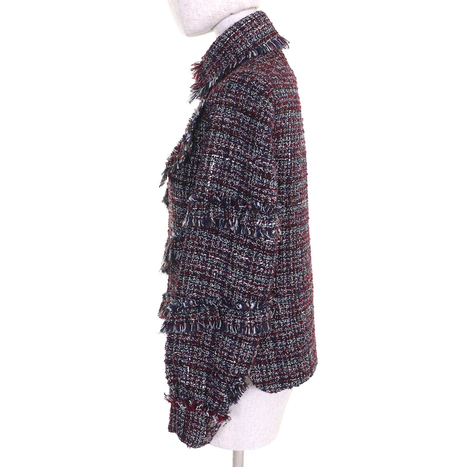 CHANEL P49469 Dallas CC Button Mohair Alpaca Mix Tweed Jacket Red Navy Black White Size 34