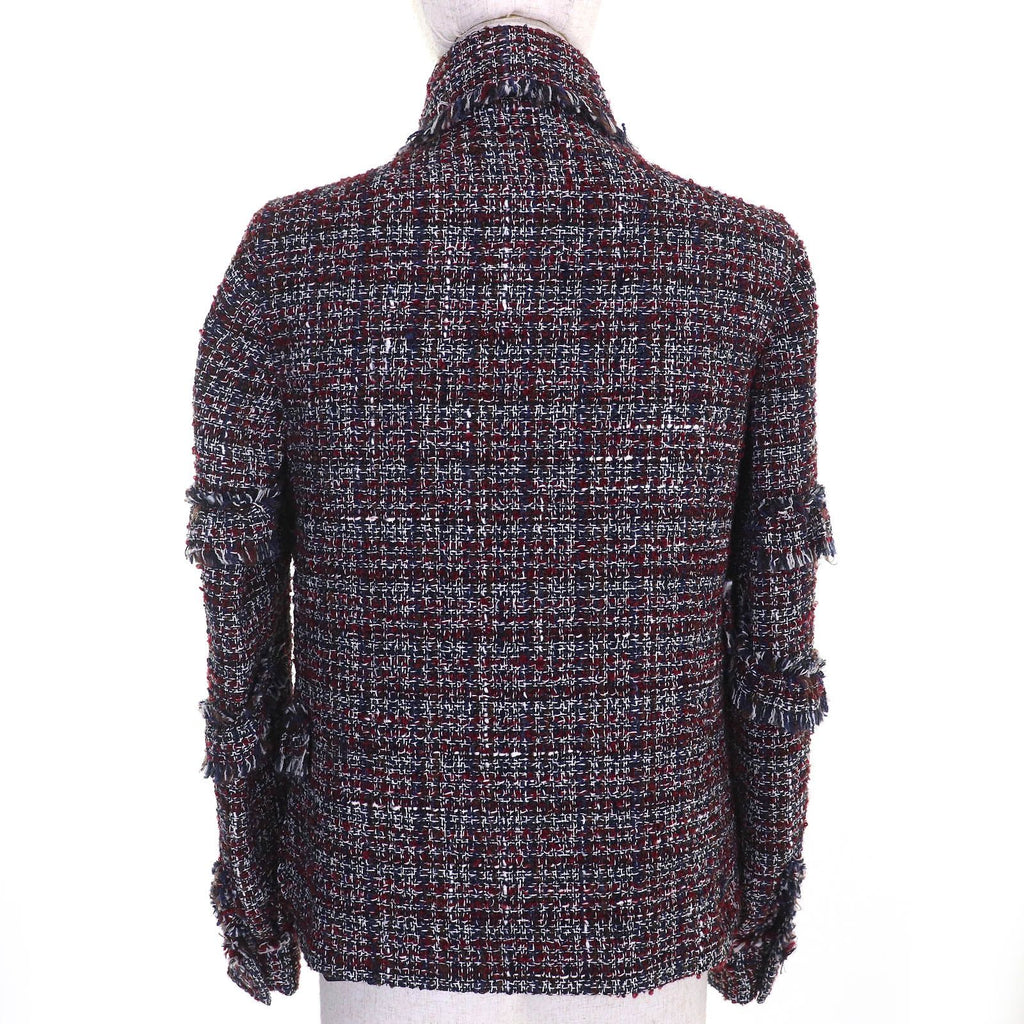 CHANEL P49469 Dallas CC Button Mohair Alpaca Mix Tweed Jacket Red Navy Black White Size 34