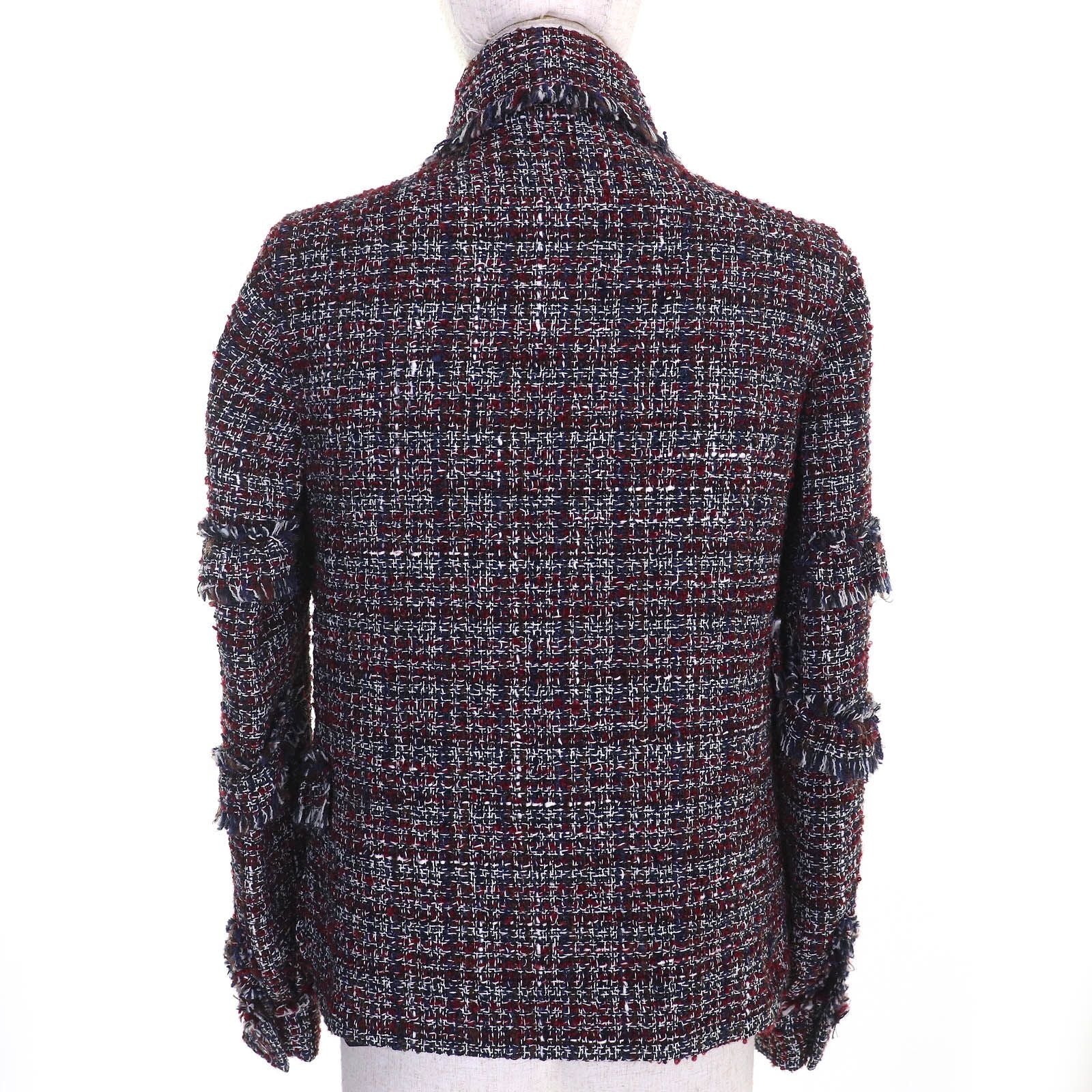 CHANEL P49469 Dallas CC Button Mohair Alpaca Mix Tweed Jacket Red Navy Black White Size 34