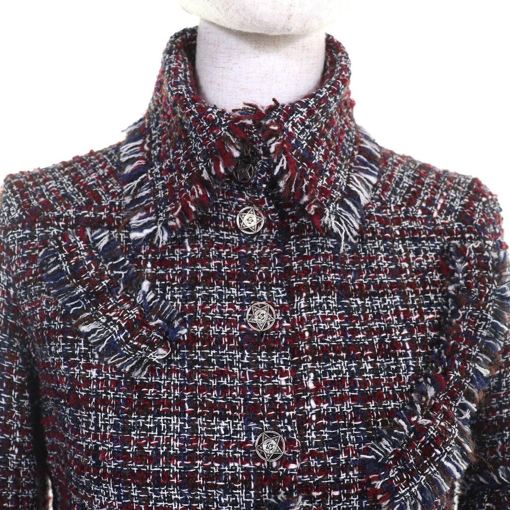 CHANEL P49469 Dallas CC Button Mohair Alpaca Mix Tweed Jacket Red Navy Black White Size 34