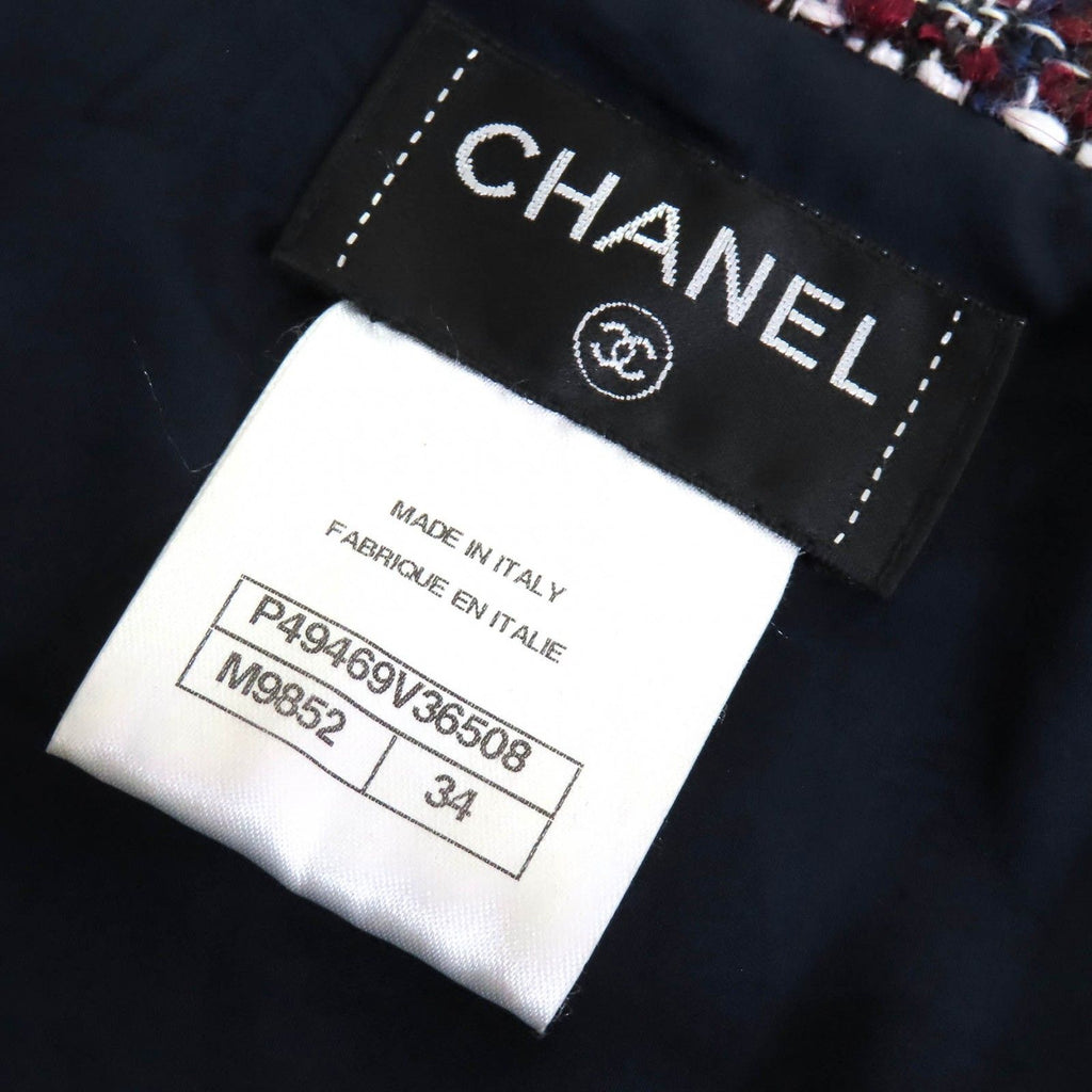 CHANEL P49469 Dallas CC Button Mohair Alpaca Mix Tweed Jacket Red Navy Black White Size 34
