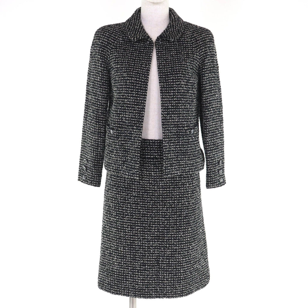 CHANEL 03C P20548/P20413 Vintage Wool Matelasse CC Button Tweed Setup Suit Black Size 34