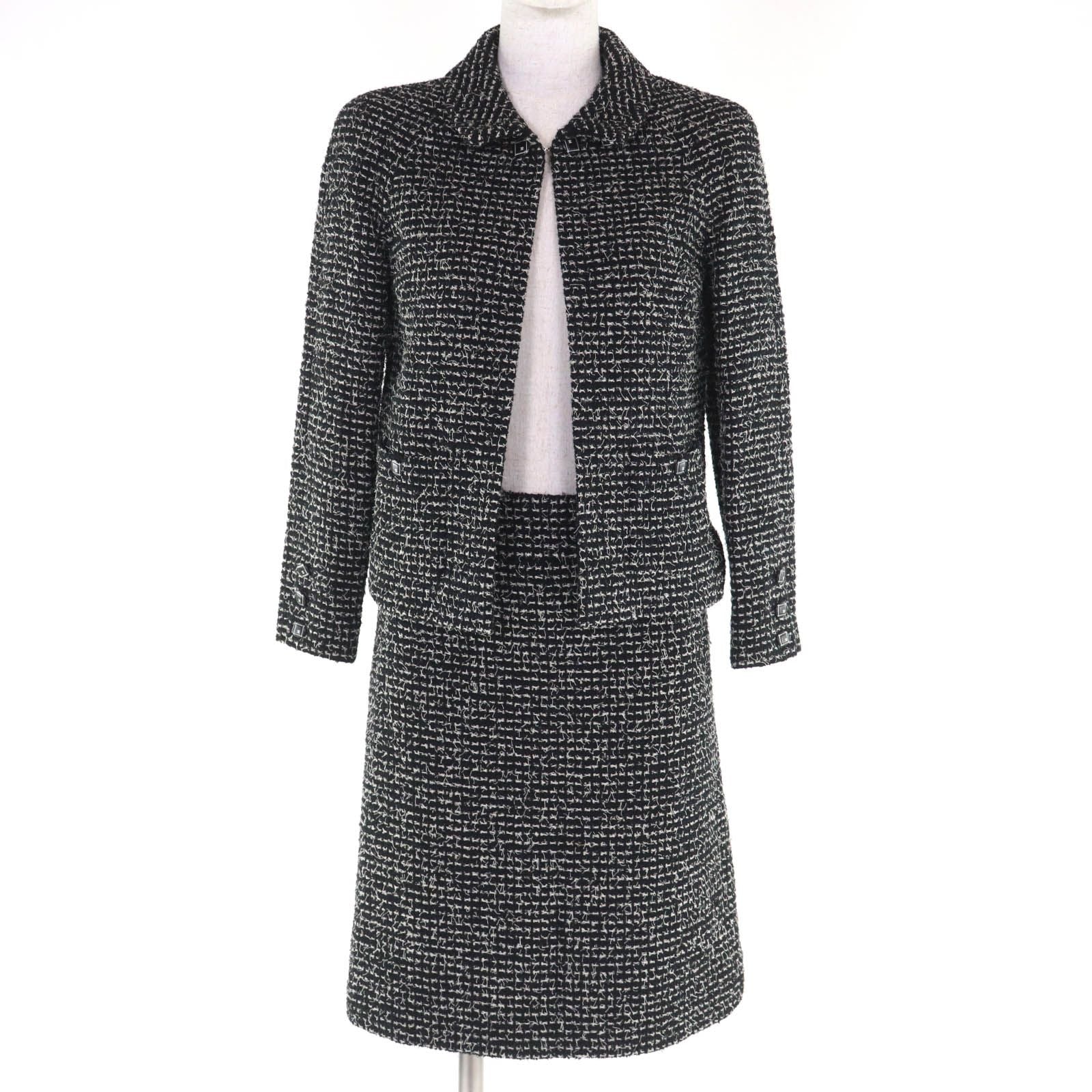 CHANEL 03C P20548/P20413 Vintage Wool Matelasse CC Button Tweed Setup Suit Black Size 34