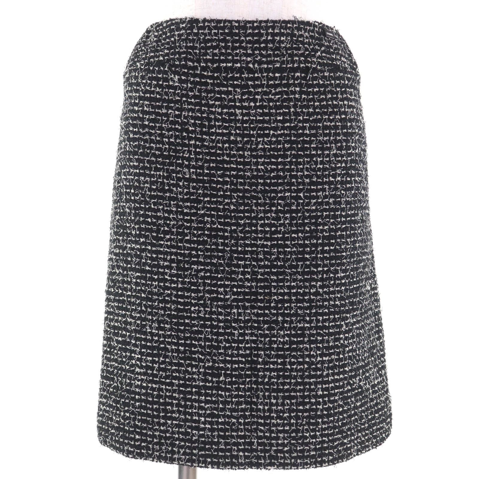 CHANEL 03C P20548/P20413 Vintage Wool Matelasse CC Button Tweed Setup Suit Black Size 34