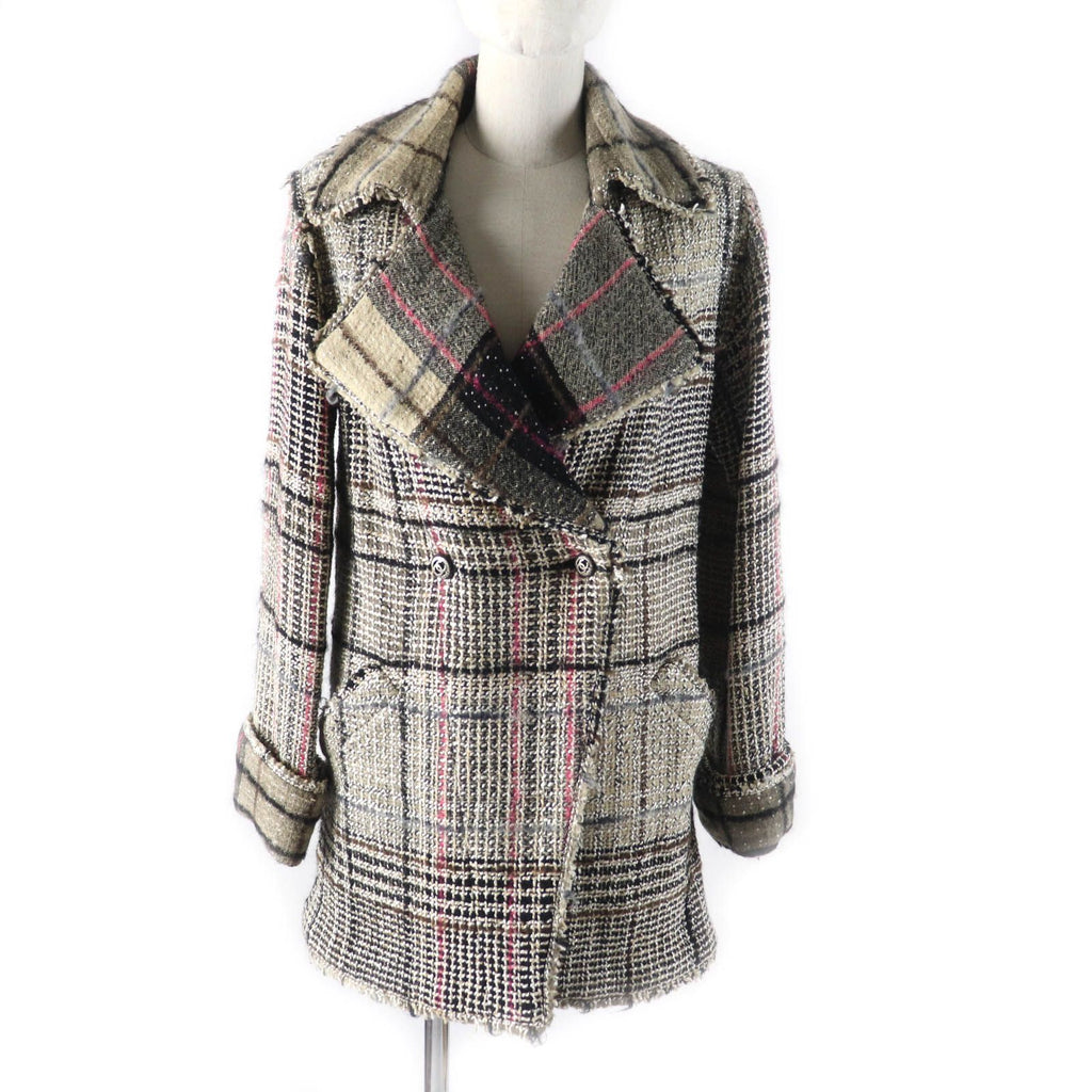 CHANEL 05A P26855 CC Button Checked Tweed Double-Breasted Jacket Multi Size 34