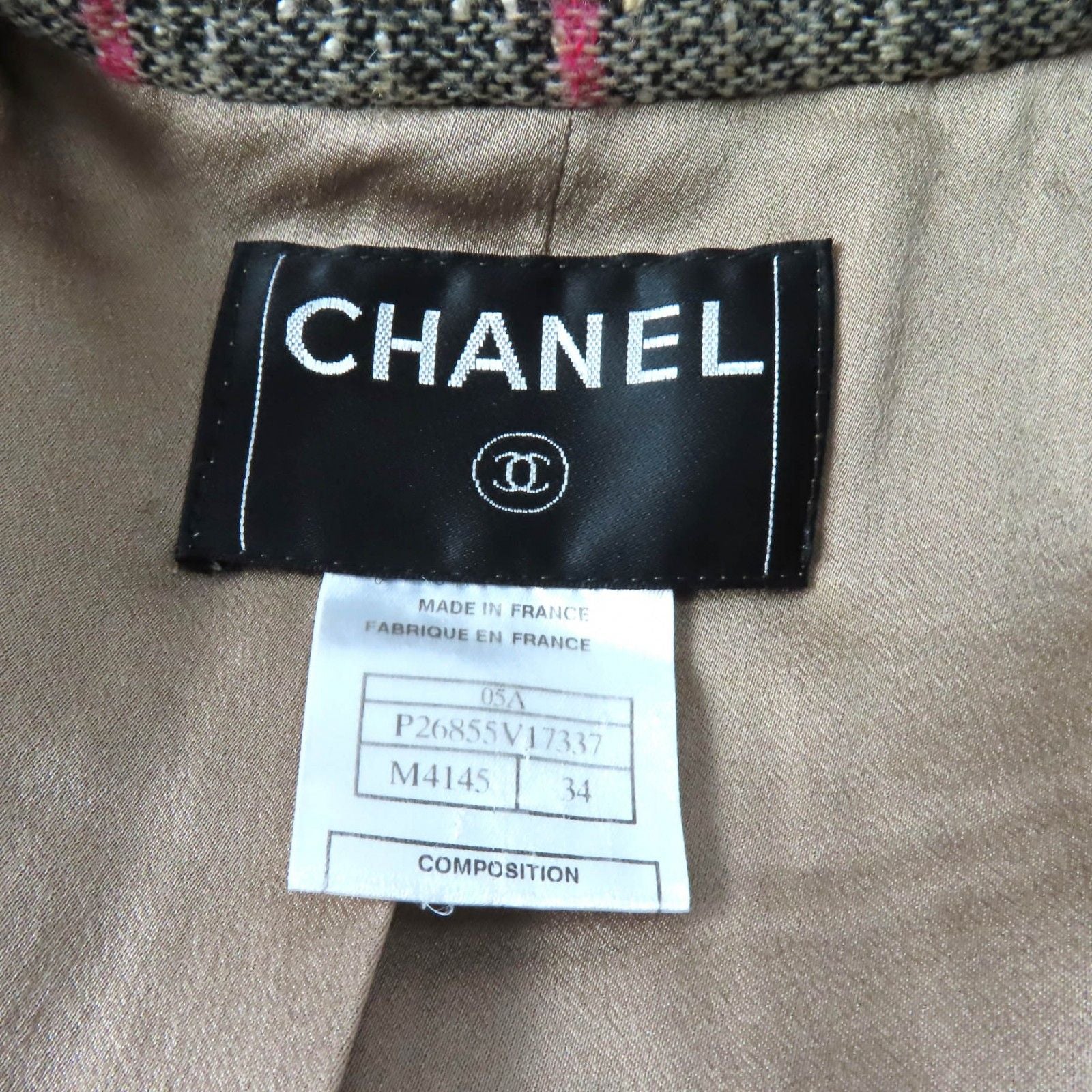 CHANEL 05A P26855 CC Button Checked Tweed Double-Breasted Jacket Multi Size 34