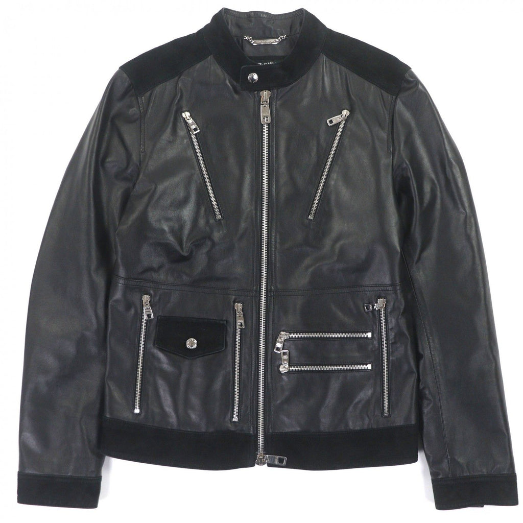DOLCE & GABBANA All Leather Single Riders Jacket Black Size 46