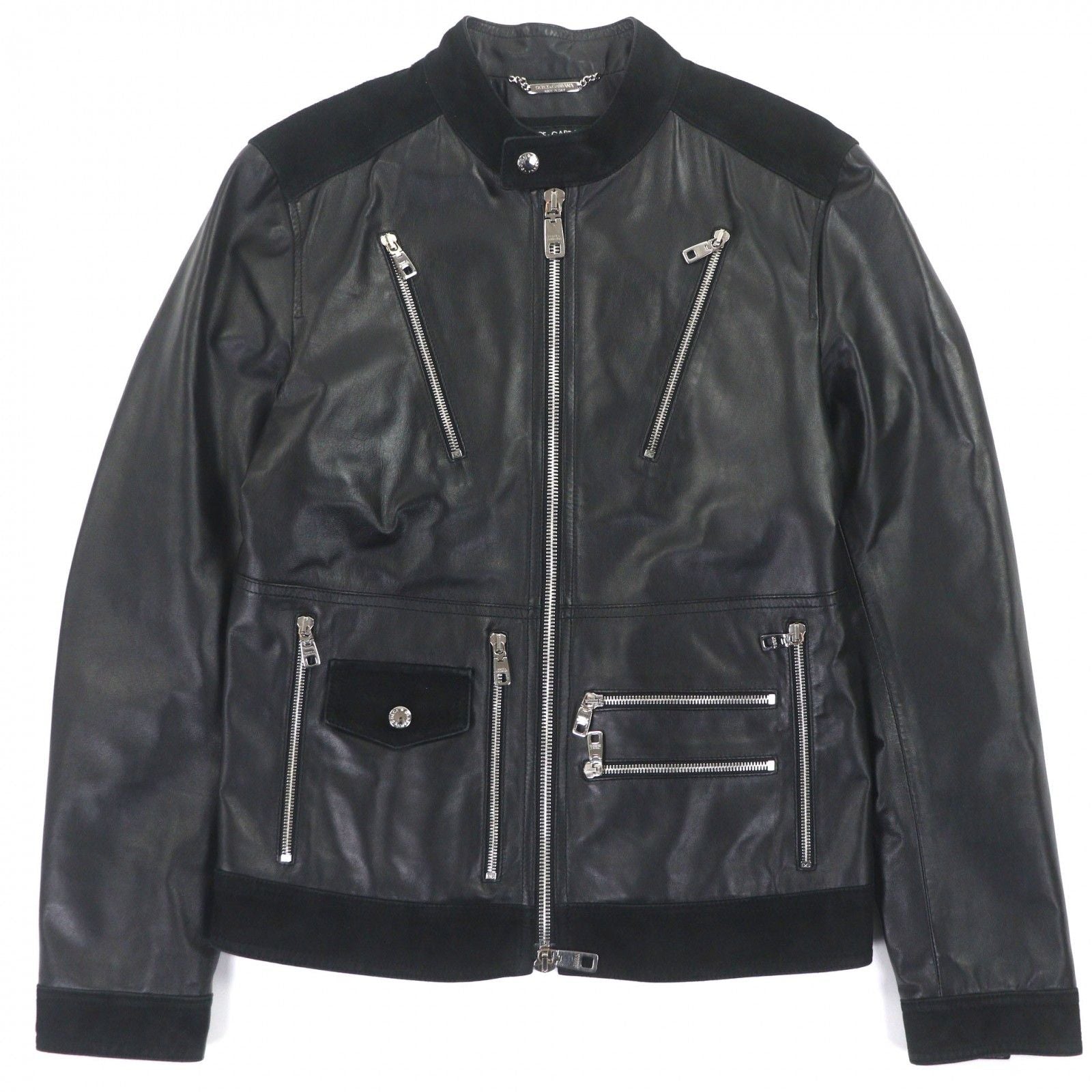 DOLCE & GABBANA All Leather Single Riders Jacket Black Size 46