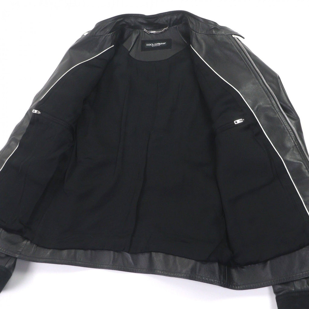 DOLCE & GABBANA All Leather Single Riders Jacket Black Size 46