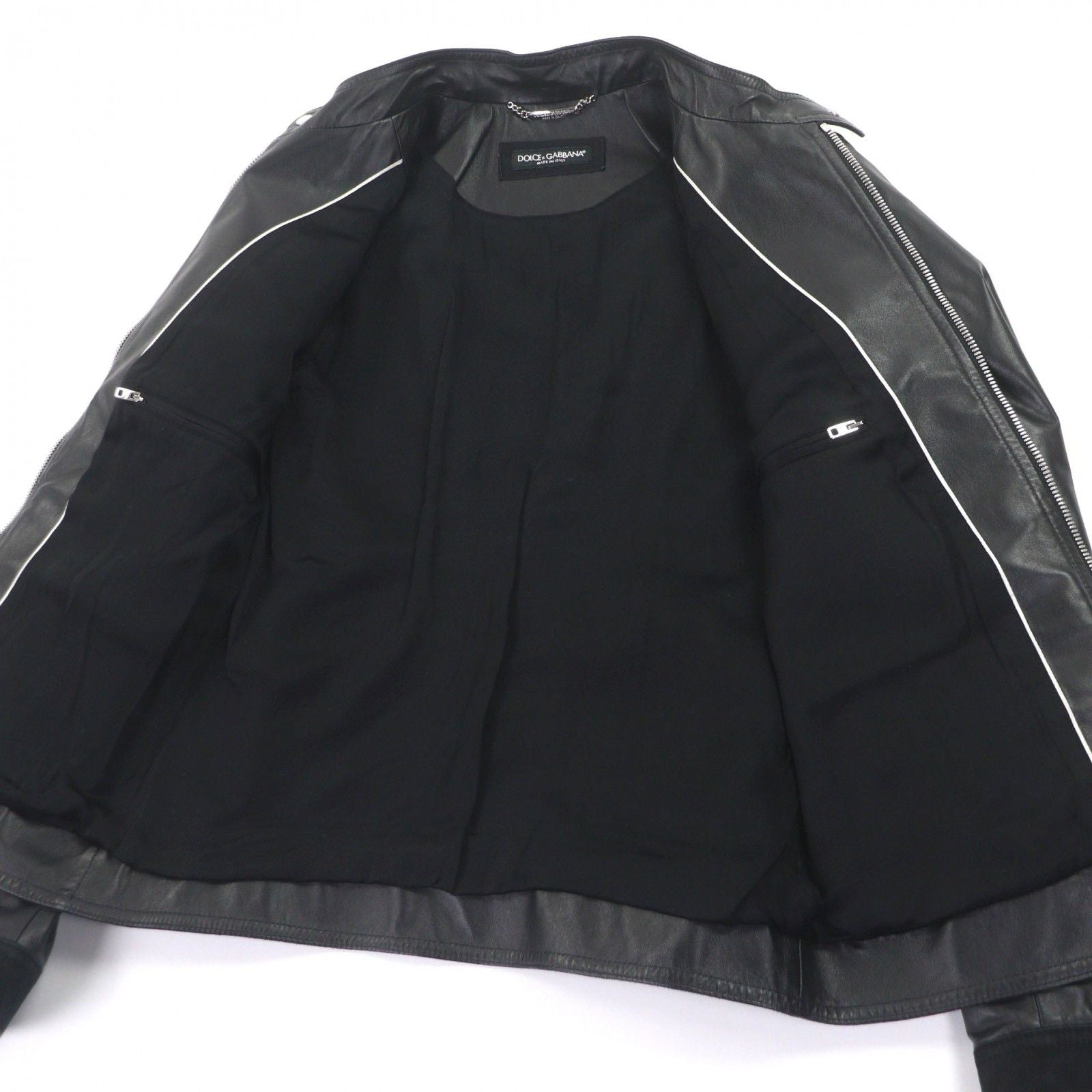 DOLCE & GABBANA All Leather Single Riders Jacket Black Size 46