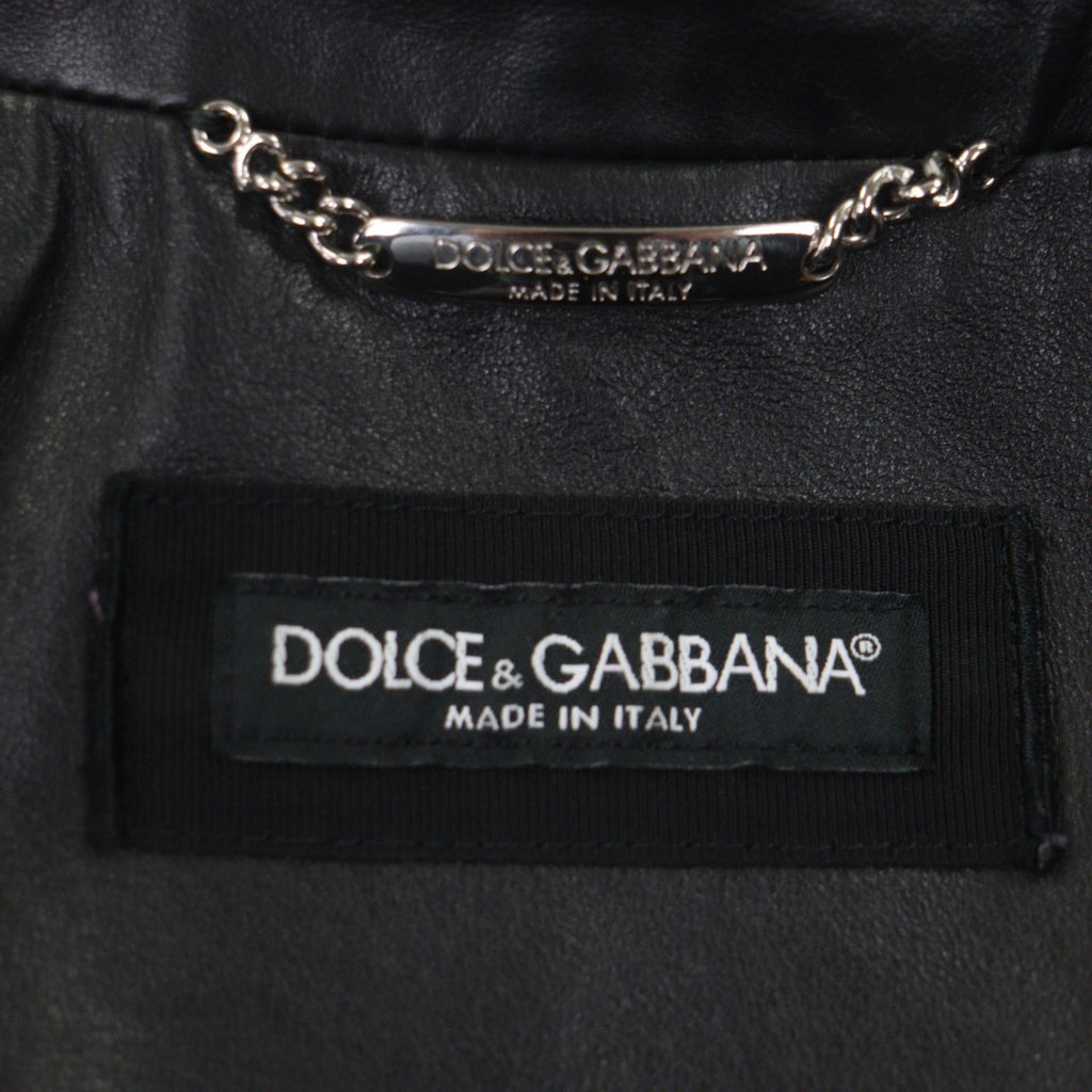 DOLCE & GABBANA All Leather Single Riders Jacket Black Size 46