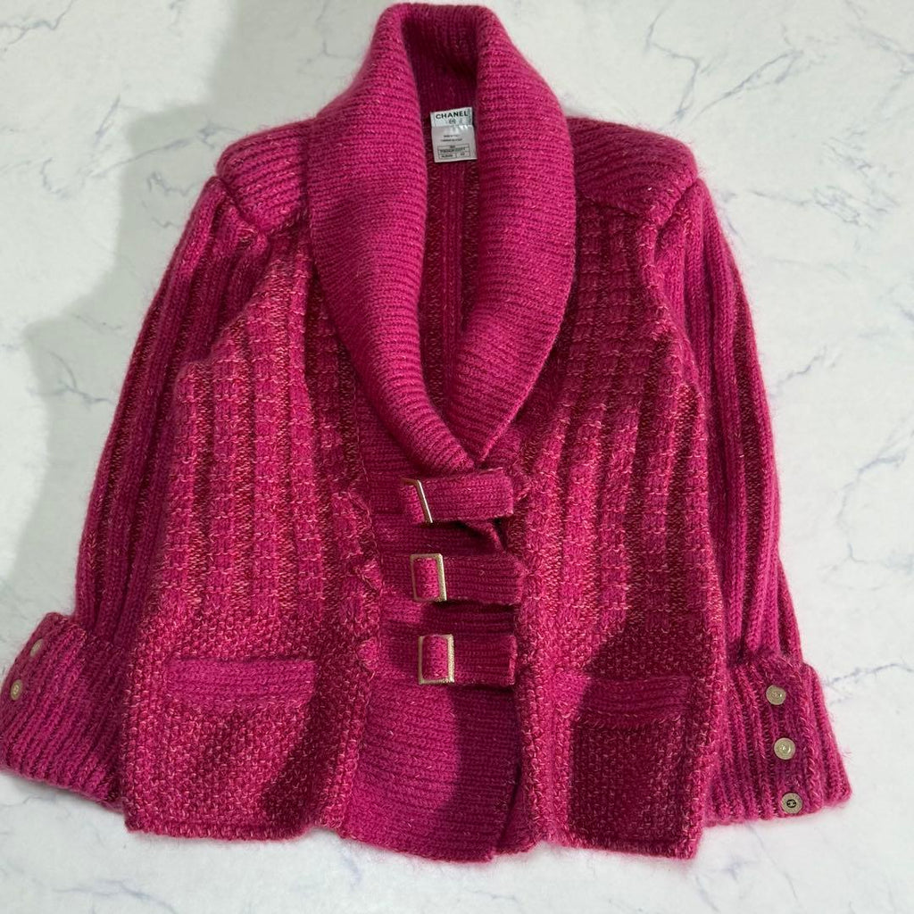 CHANEL CC Logo Wool Mohair Belted Cardigan Jacket Size 42