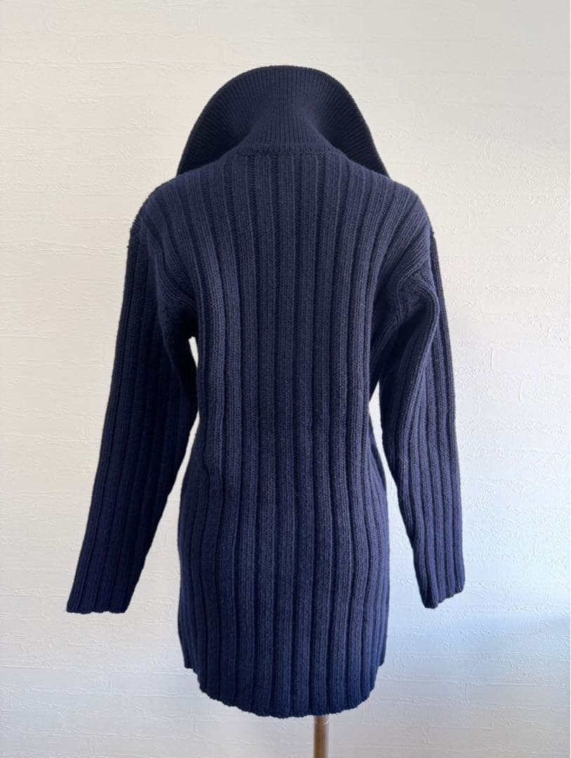 CHANEL Wool Knit Long Coat Navy Size 38