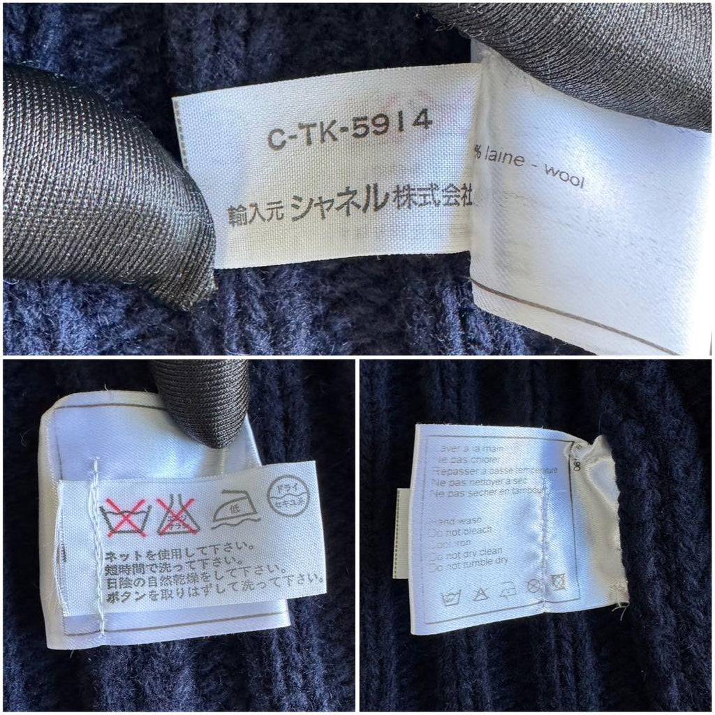 CHANEL Wool Knit Long Coat Navy Size 38