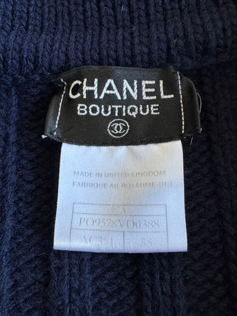 CHANEL Wool Knit Long Coat Navy Size 38