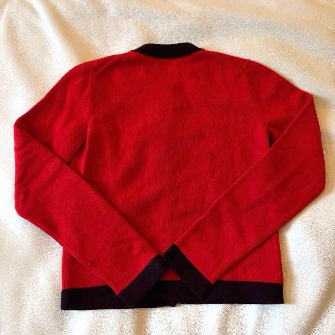 CHANEL 100% Cashmere Bicolour Knit Cardigan Red