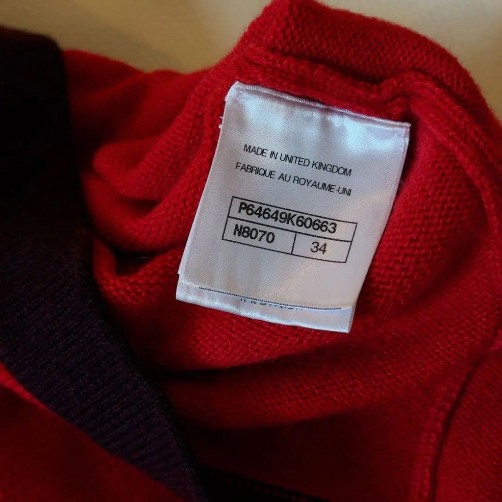 CHANEL 100% Cashmere Bicolour Knit Cardigan Red