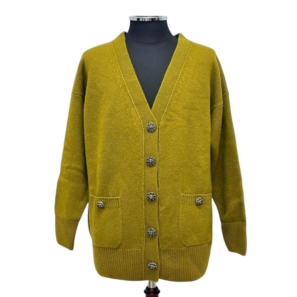 CHANEL 22AW Wool Cashmere Silk Coco Button Knit Cardigan Size 38