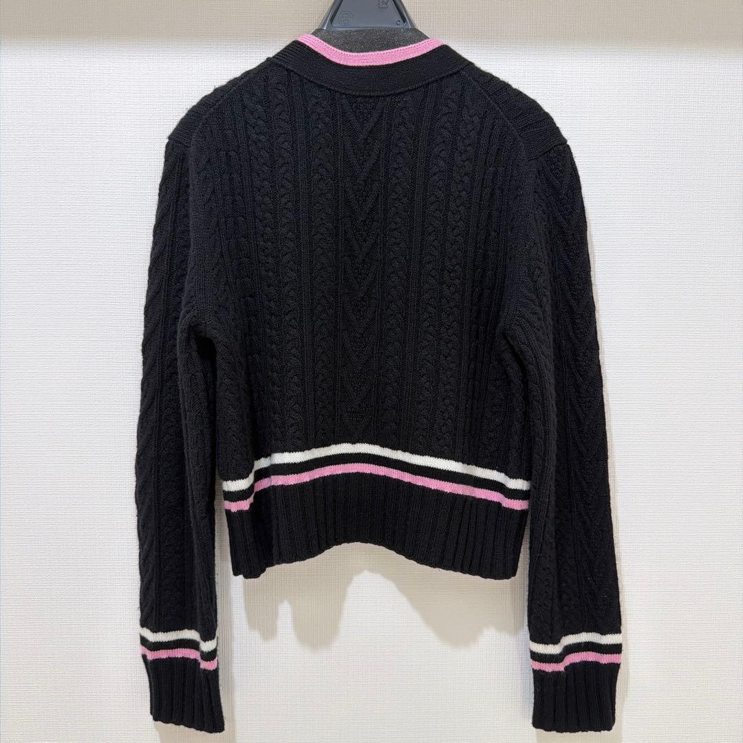 CHANEL CC Logo Cashmere Border Cardigan Black x Pink Size 38