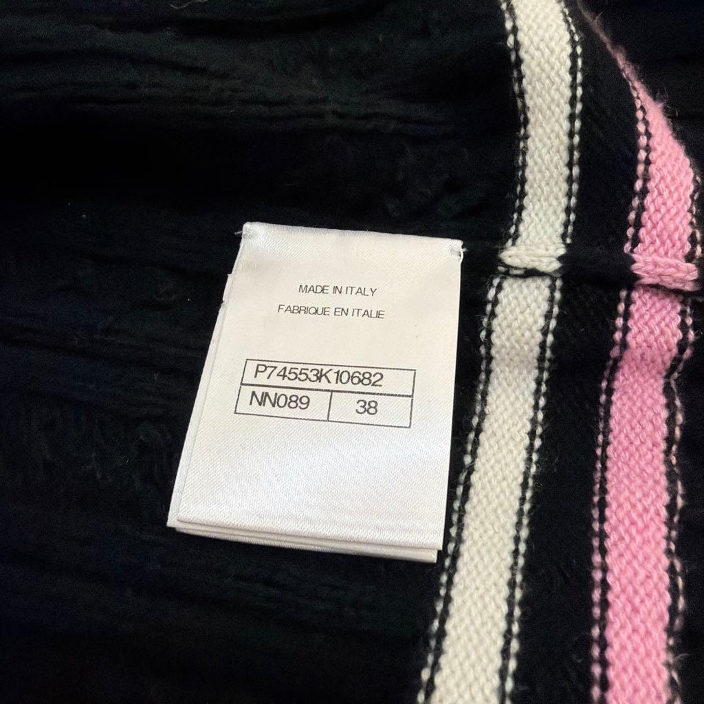 CHANEL CC Logo Cashmere Border Cardigan Black x Pink Size 38