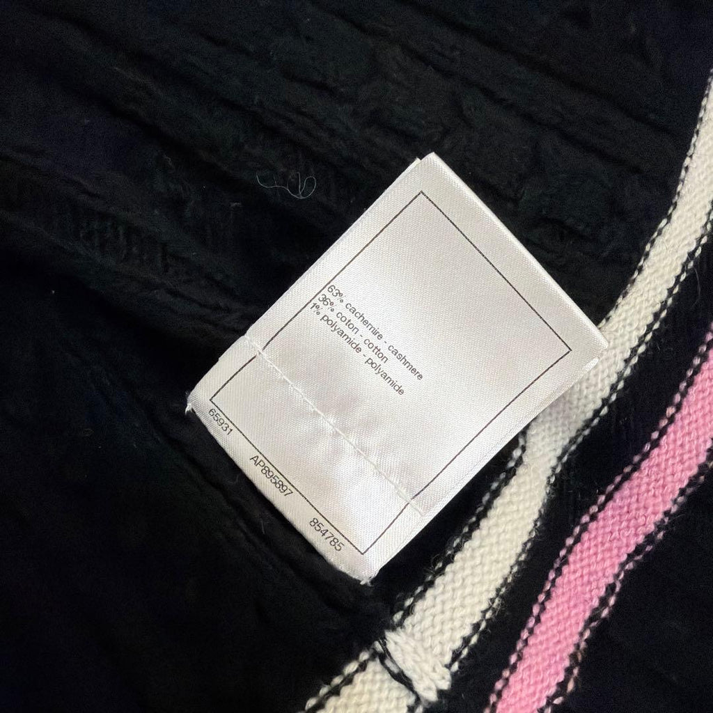 CHANEL CC Logo Cashmere Border Cardigan Black x Pink Size 38