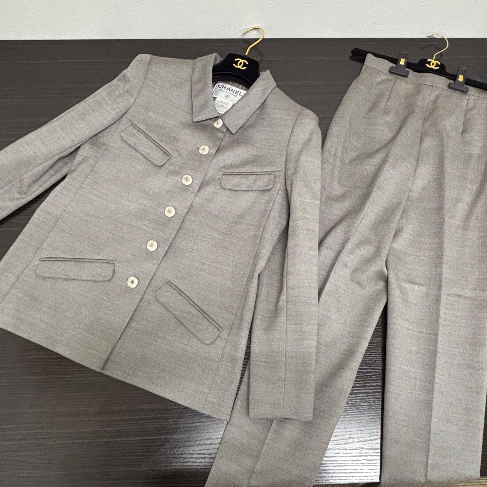 CHANEL Jacket & Pants Suit Setup Grey Size 36