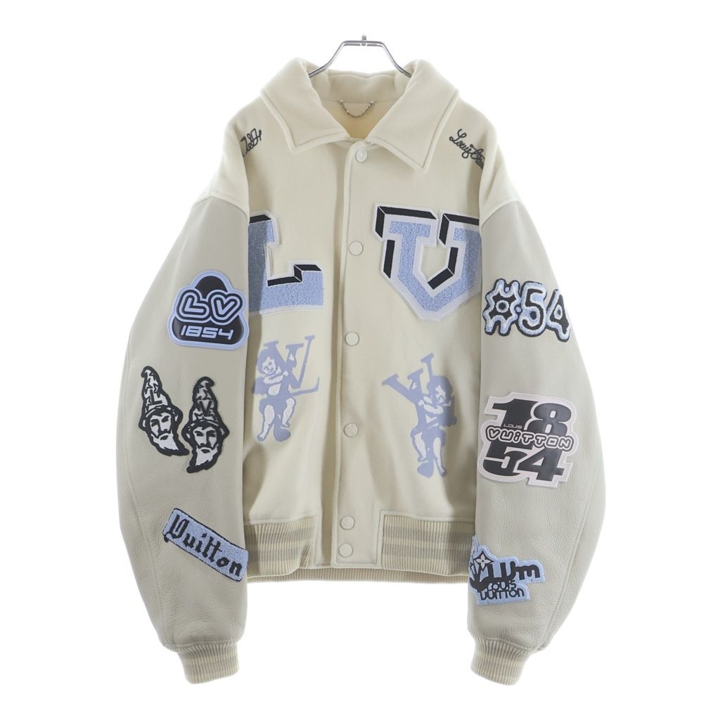 Louis Vuitton 22SS Multi-Patch Mixed Leather Varsity Blouson White Size 56