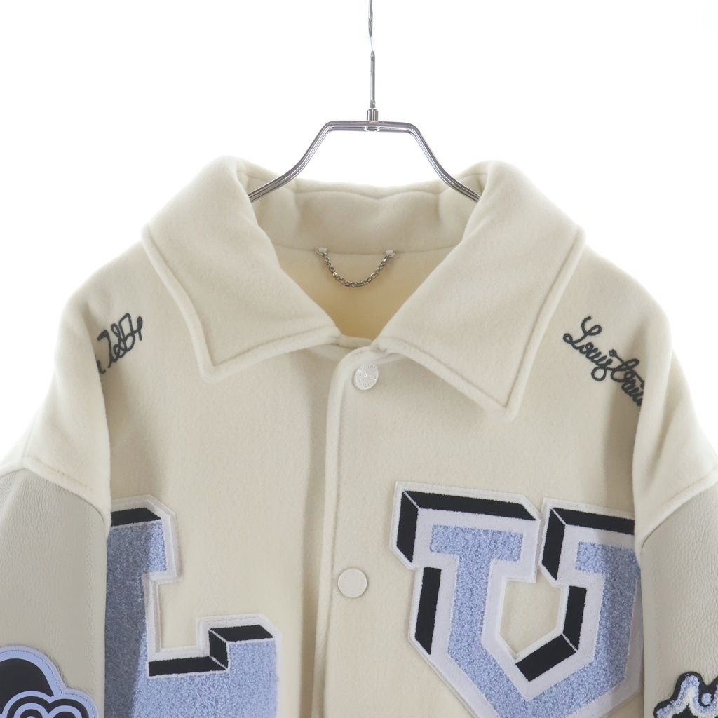 Louis Vuitton 22SS Multi-Patch Mixed Leather Varsity Blouson White Size 56