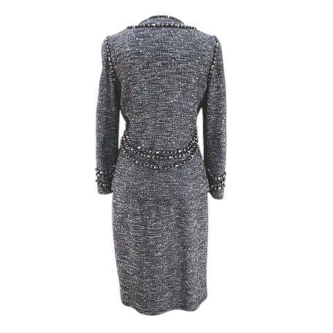 CHANEL Tweed Jacket & Knee-Length Tight Skirt Setup CC Logo Size 36