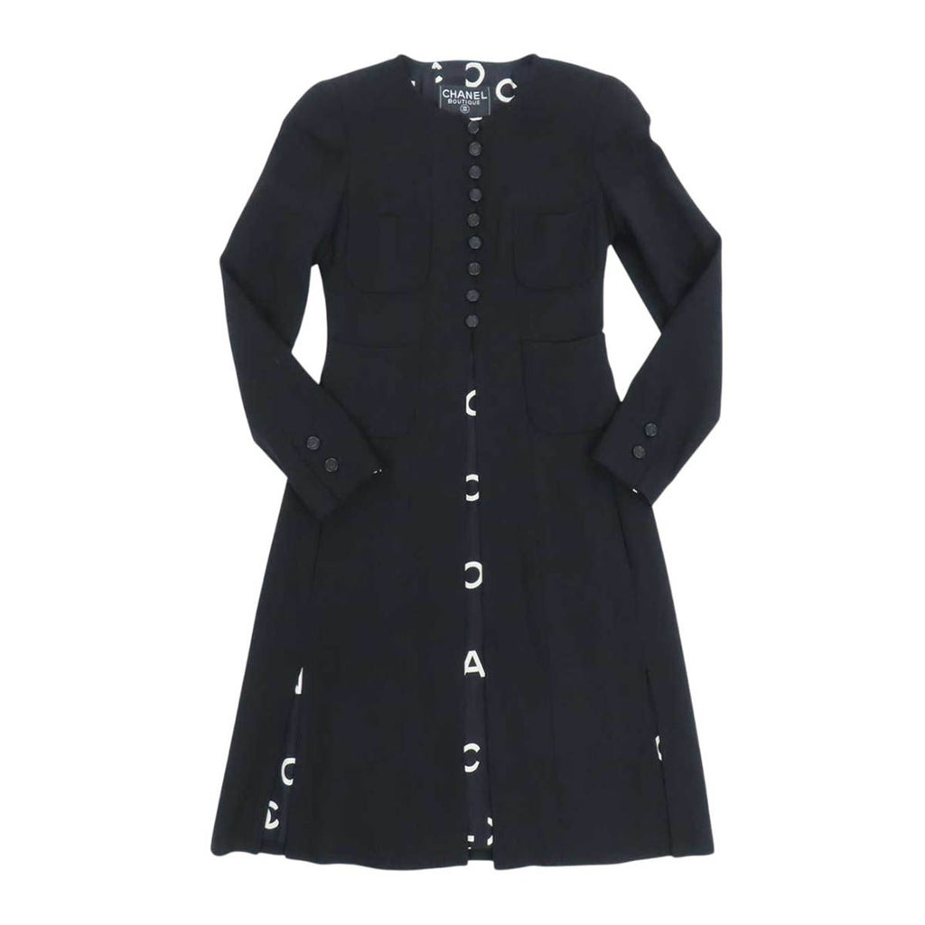 Chanel Vintage CC Mark Long Jacket Black Size 34
