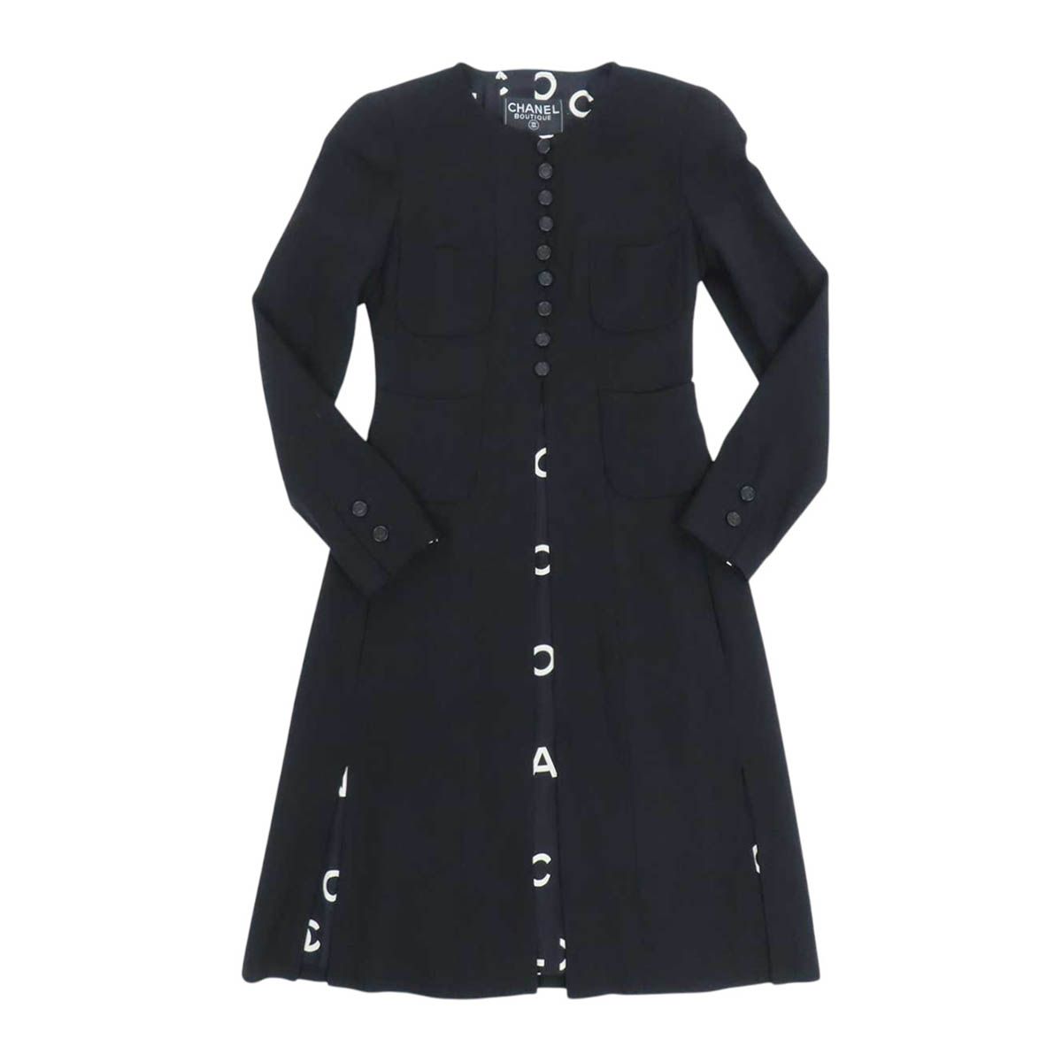 Chanel Vintage CC Mark Long Jacket Black Size 34