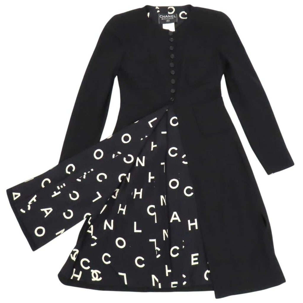 Chanel Vintage CC Mark Long Jacket Black Size 34