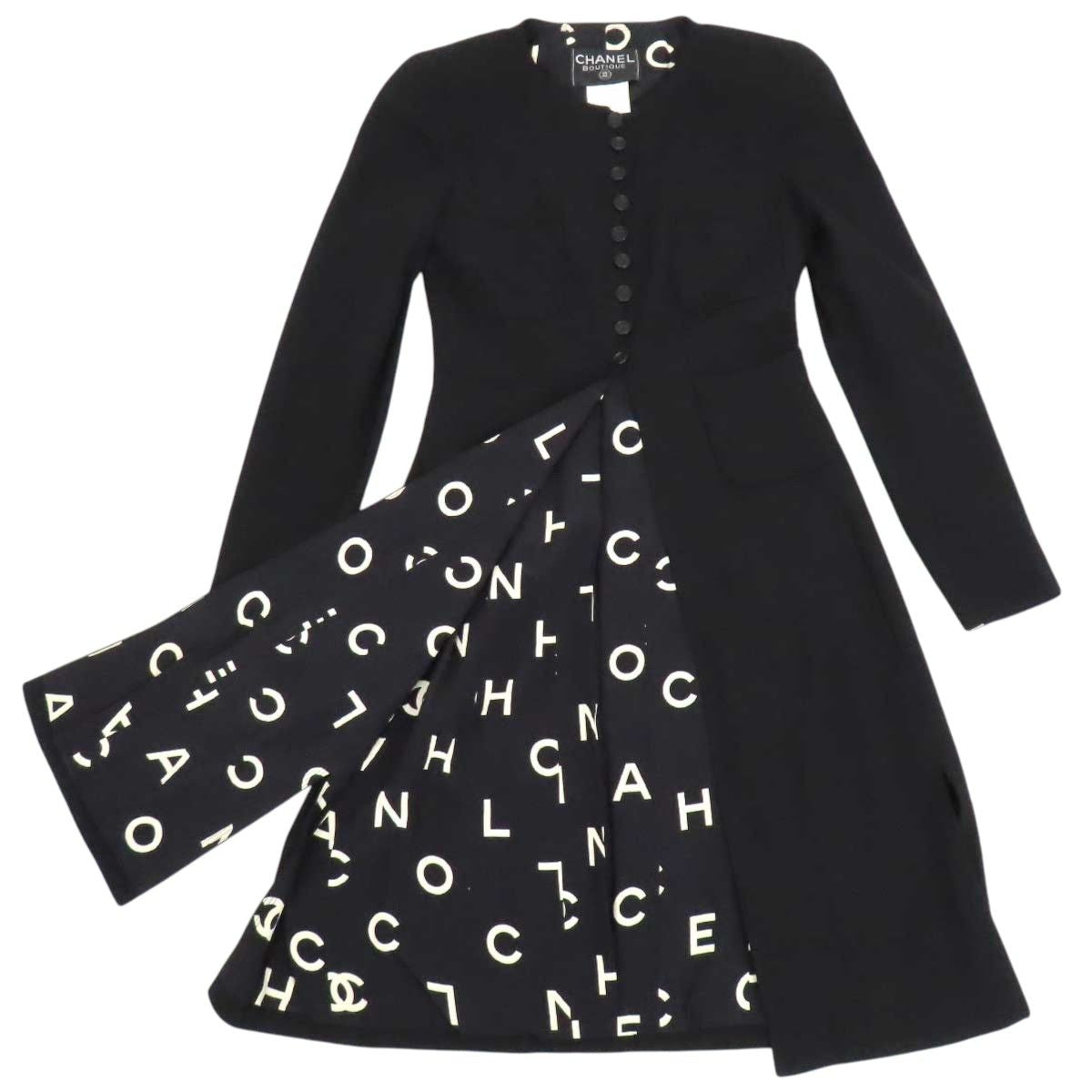 Chanel Vintage CC Mark Long Jacket Black Size 34