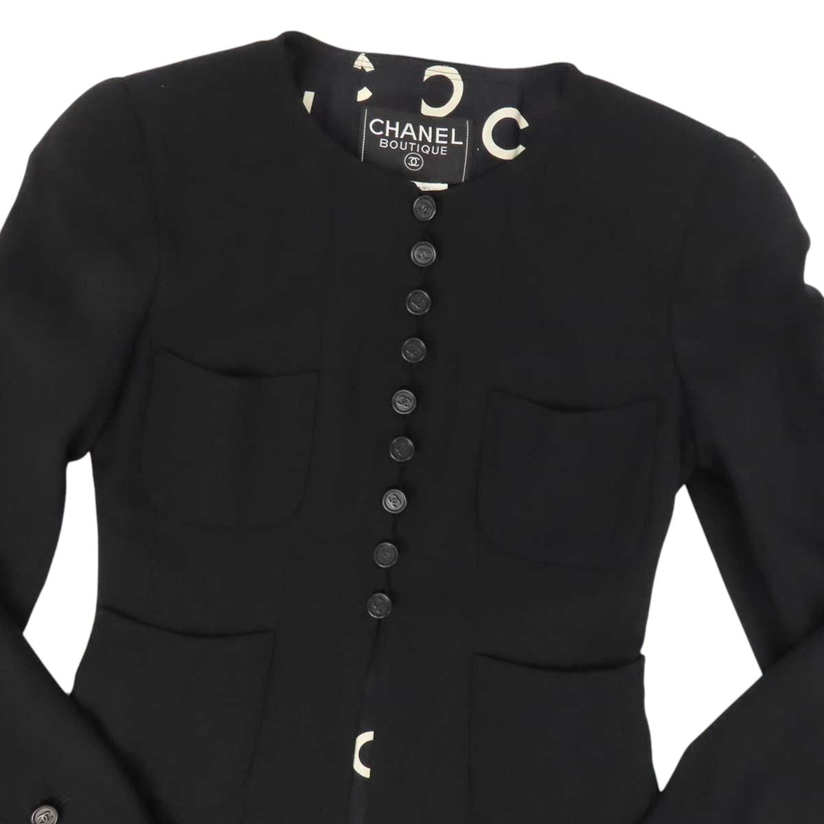 Chanel Vintage CC Mark Long Jacket Black Size 34