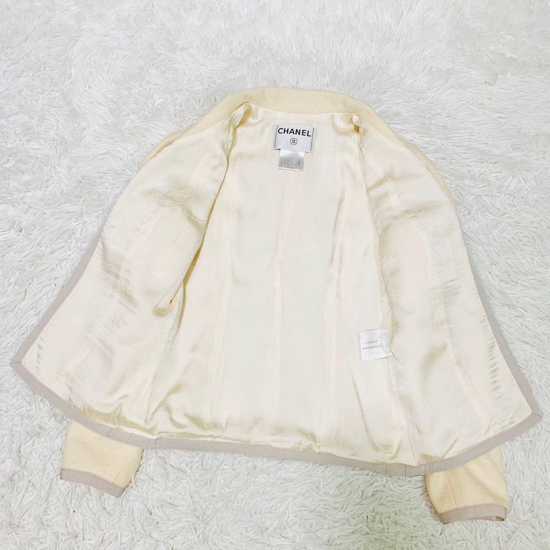 CHANEL Pearl Embellished Jacket White Size 36