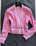 CHANEL 09A CC Logo Lamé Cardigan Alpaca Mohair Black Size 38
